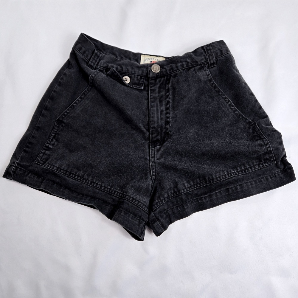 County Seat Denim Shorts High Waist Black Cotton Mom Shorts Size 1/2 Y2k Summer